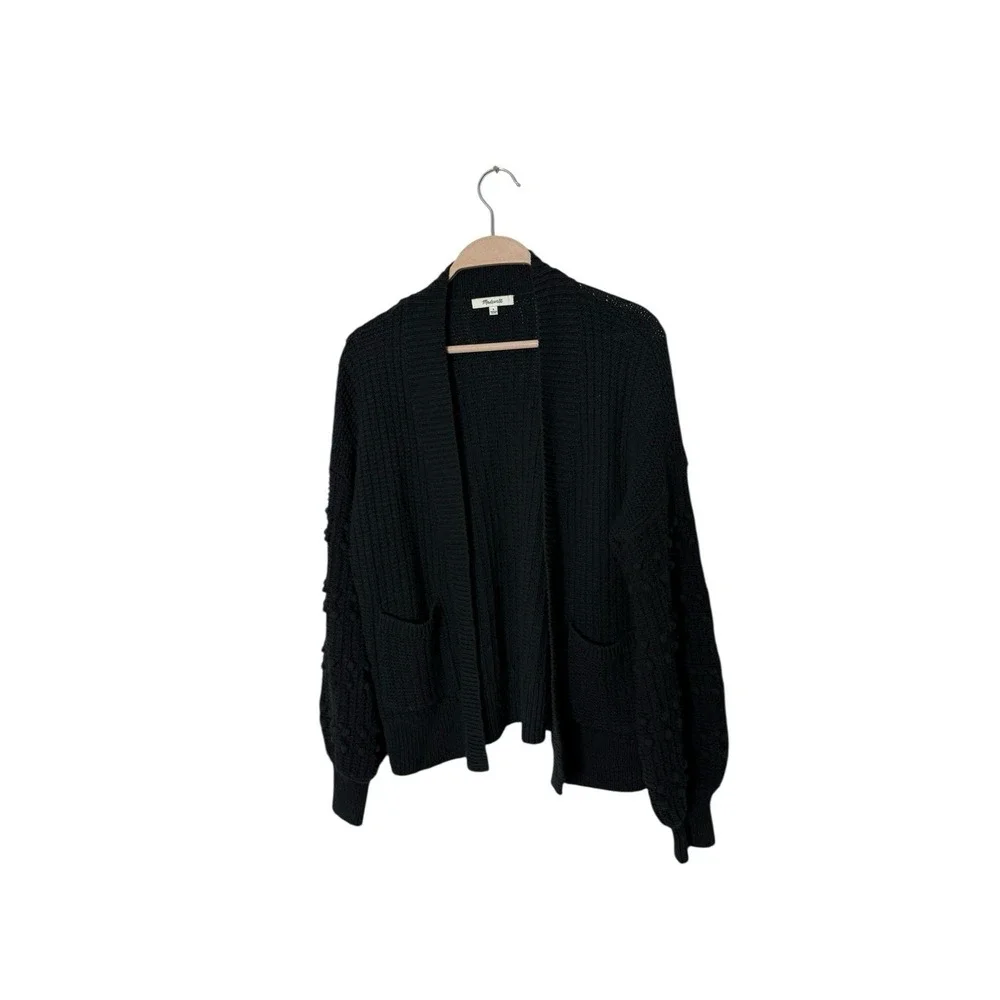Madewell Women  Bobble Cardigan Sweater Size S Black Open Front Balloon Sleeve‎